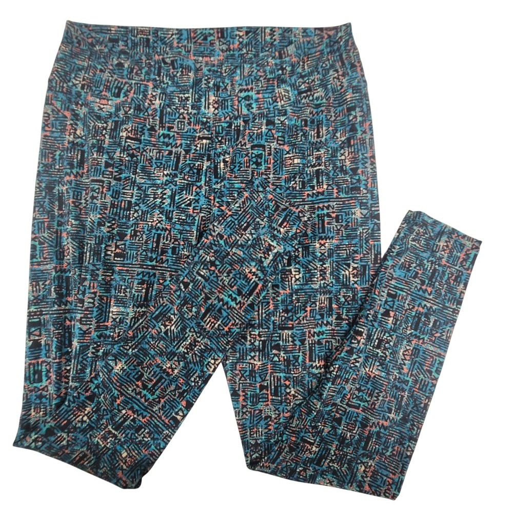 LuLaRoe Tall & Curvy Leggings Geometric Teal‎ Pink Black Print Pants